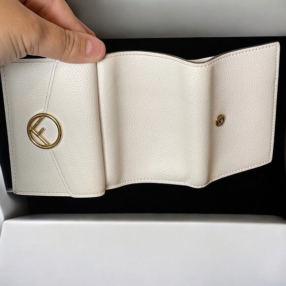 FENDI White Trifold Micro Wallet Grained Leather New F Logo Gold Snap 8M0395 - Picture 6 of 16